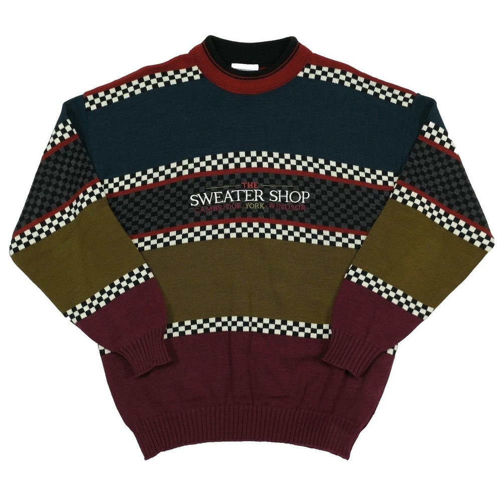VTG The Sweater Shop Colorblock‎ Checker Knit Jumper Medium Made in England